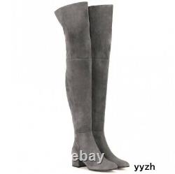 Women's Faux Suede Leather Over Knee High Boots Stretch Block Heels Party Shoes