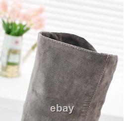 Womens Faux Suede Round Toe Flat Heels Pull On Knee High Boots Size Vintage New