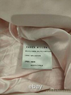 Womens Karen Millen Vintage Pink Embroidered Faux Suede Ruffle Skirt Jacket 10