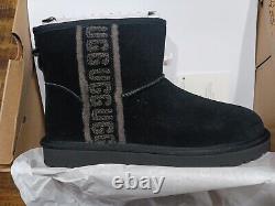 Womens UGG Classic Mini Shearling Logo Black Sz 8.0 In Box All Papers As Shown